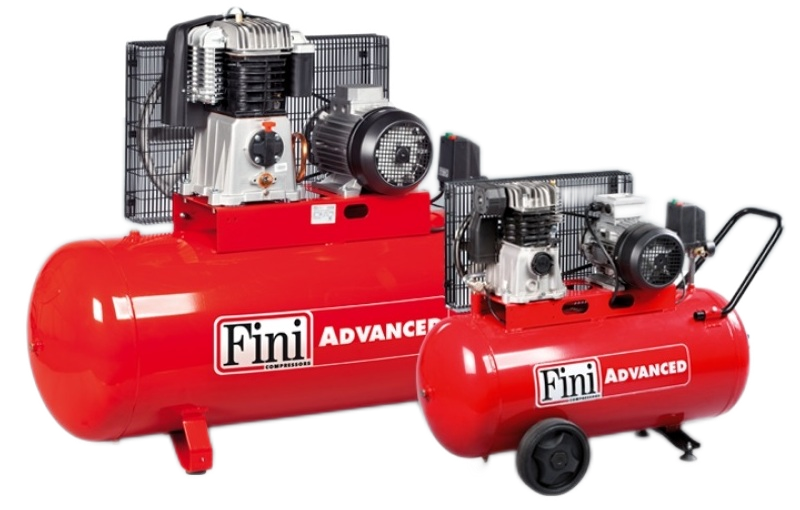 FINI ADVANCED belt-driven piston compressors on 270 and 100 litre tanks